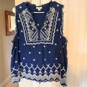 Sundance Navy Embroidered Sleeveless Top